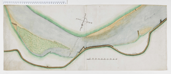 236 Kaart van de rivier de Lek ten oosten van Jaarsveld waarin twee uiterwaarden aan de noordzijde van de stroom